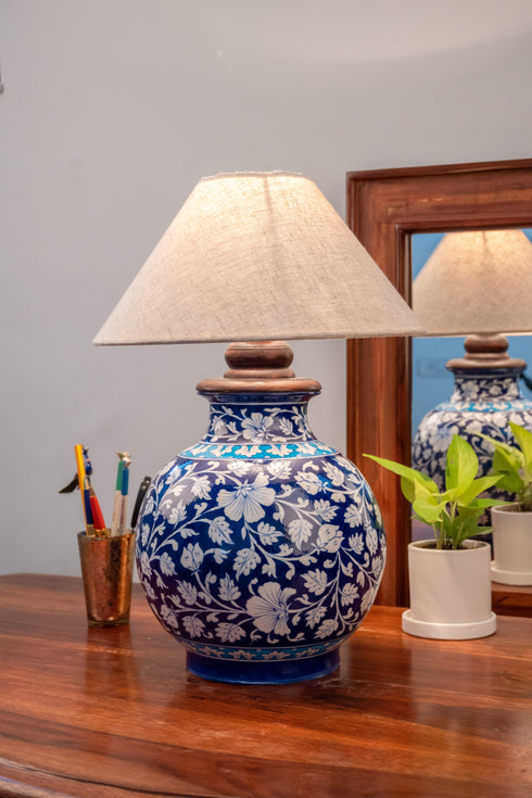 Blue pottery Matka Table Lamp (Without Shade)